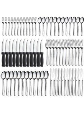 72-Piece Stainless Steel Flatware Set for 12 | Cutlery with Steak Knives